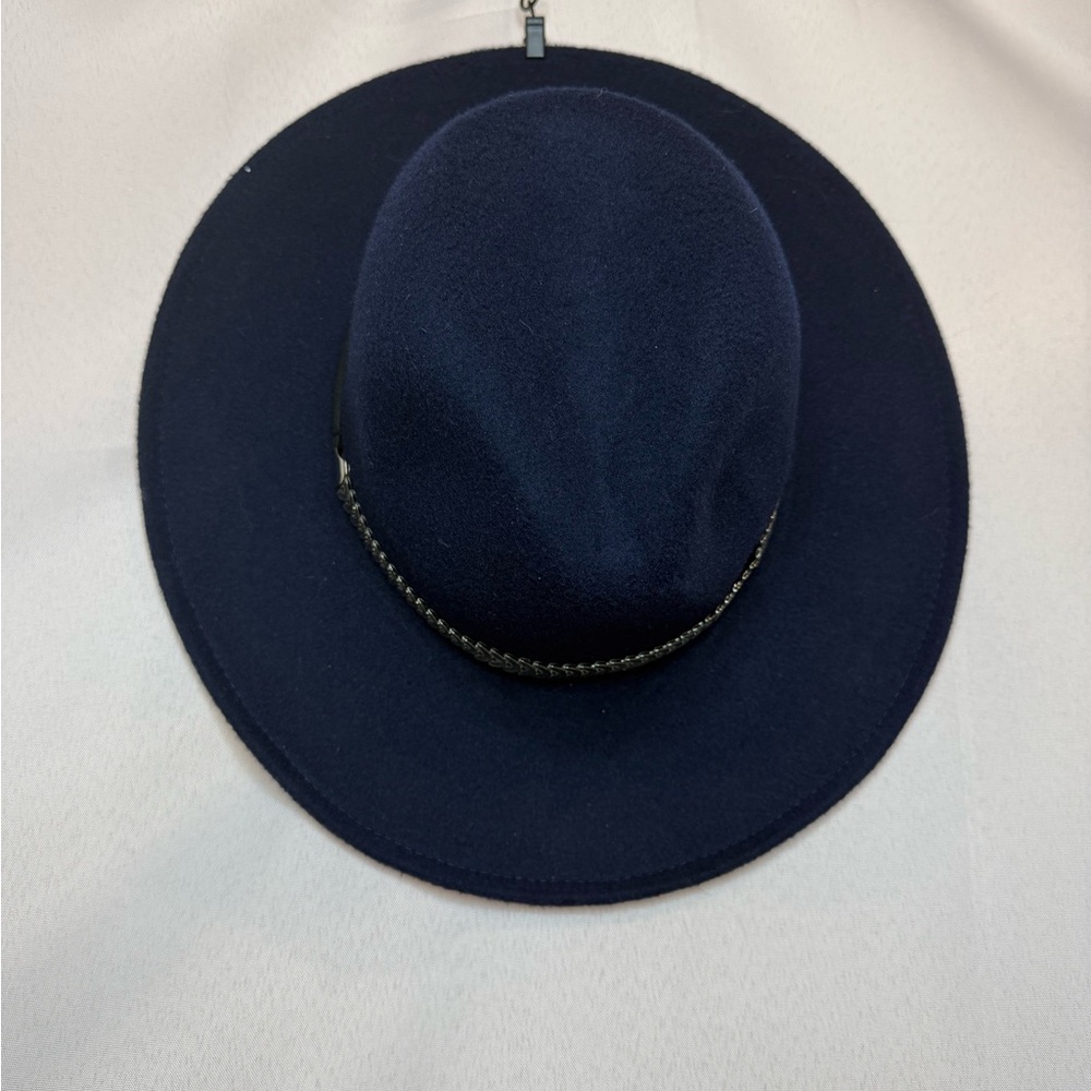 Navy Blue Fedora Hat with Wide Brim and Ribbon